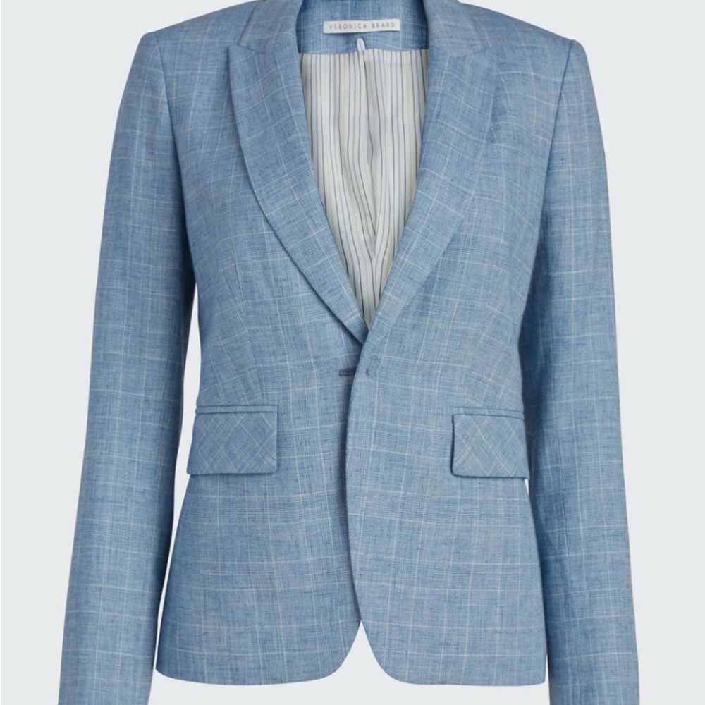 $698 Veronica Beard Glen Plaid Peak Lapel Dickey Jacket blazer Blue Size M 8